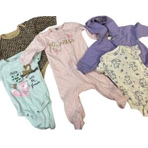 Lot of 5 Girls 0-3 Months Gerbers HB One Piece Tops Sleeper Jacket Leopard Spot